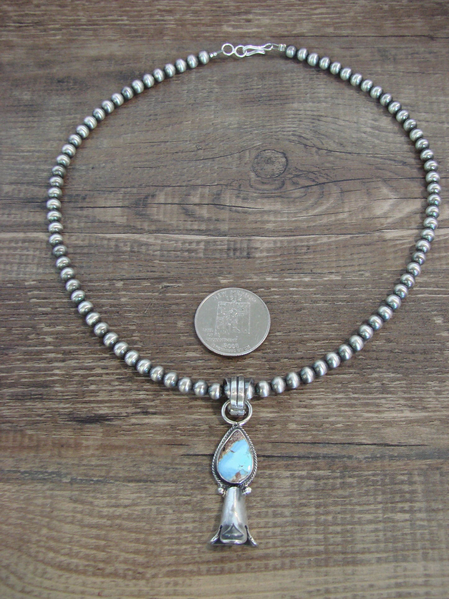 Native American 16" Sterling Silver Turquoise & Navajo Pearl Necklace by Betone