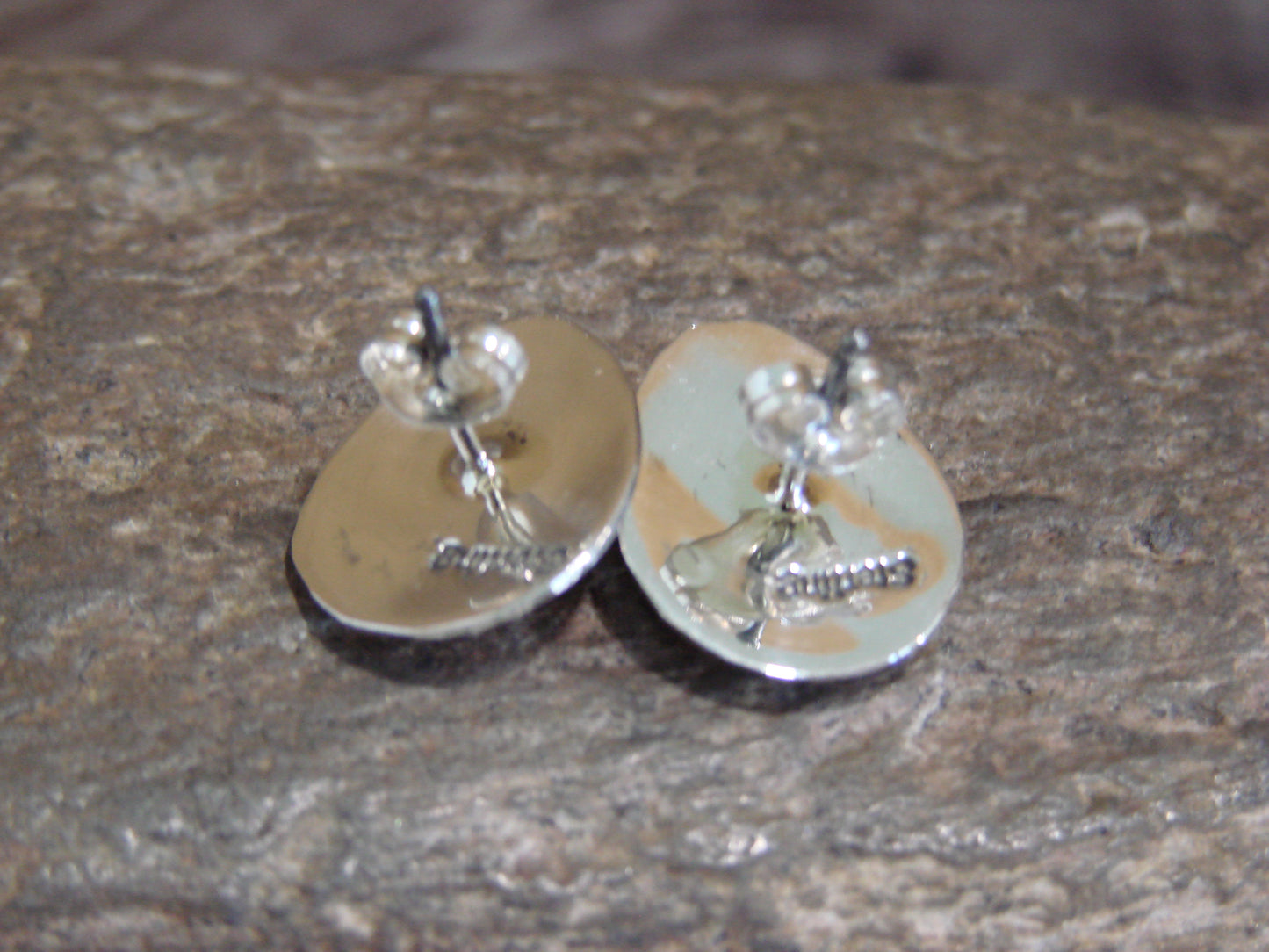 Native American Sterling Silver & Gaspeite Bear Paw Stud Post Earrings - Parker