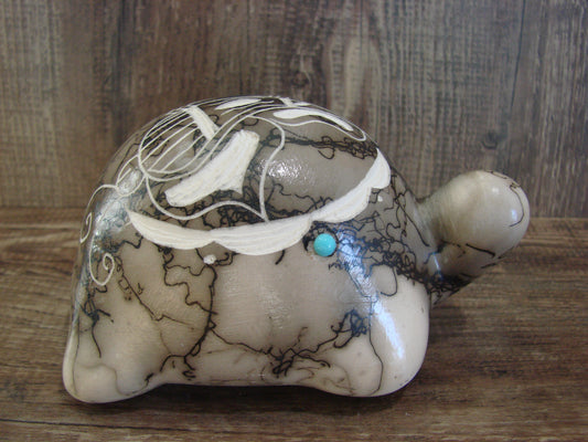 Native American Navajo Indian Pottery Horse Hair Turtle Sculpture by Vail