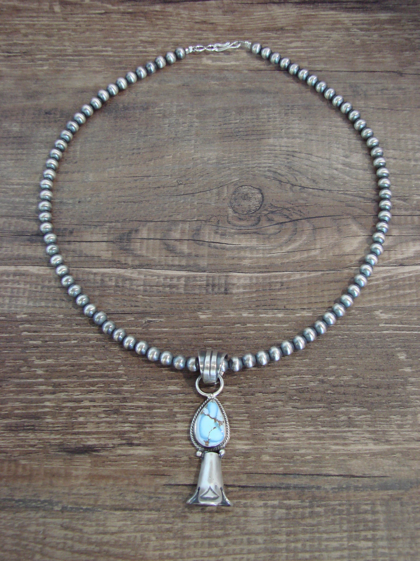 Native American 16" Sterling Silver Turquoise & Navajo Pearl Necklace by Betone