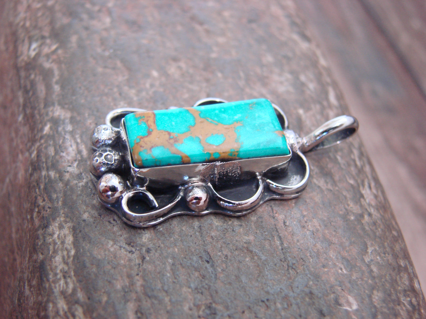 Native American Nickel Silver & Turquoise Howlite Pendant - Cleveland