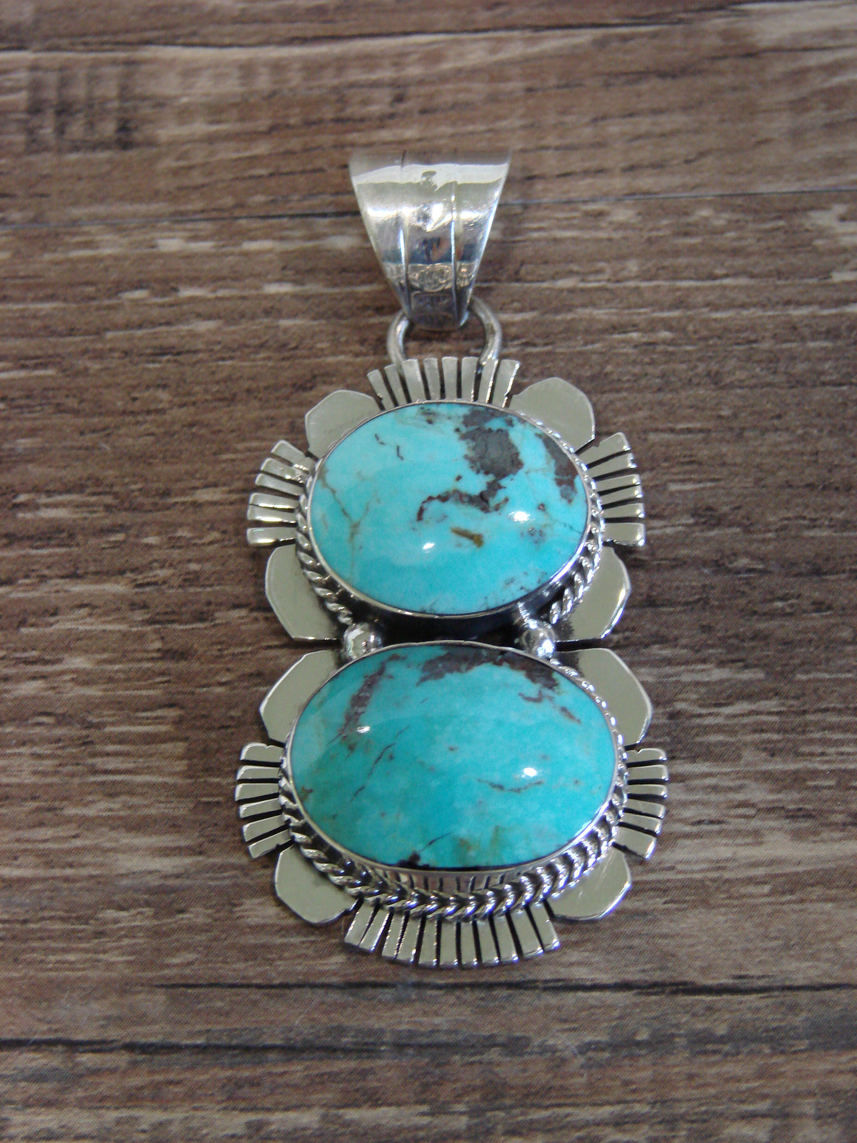 Native American Sterling Silver & Turquoise Pendant by Delgarito