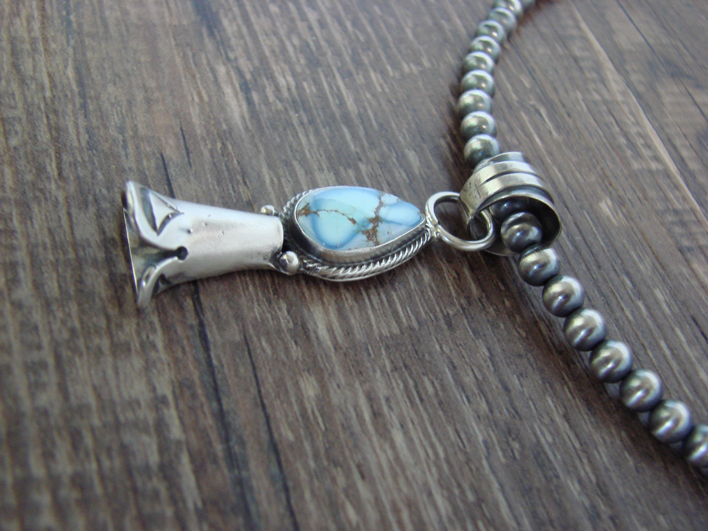 Native American 16" Sterling Silver Turquoise & Navajo Pearl Necklace by Betone
