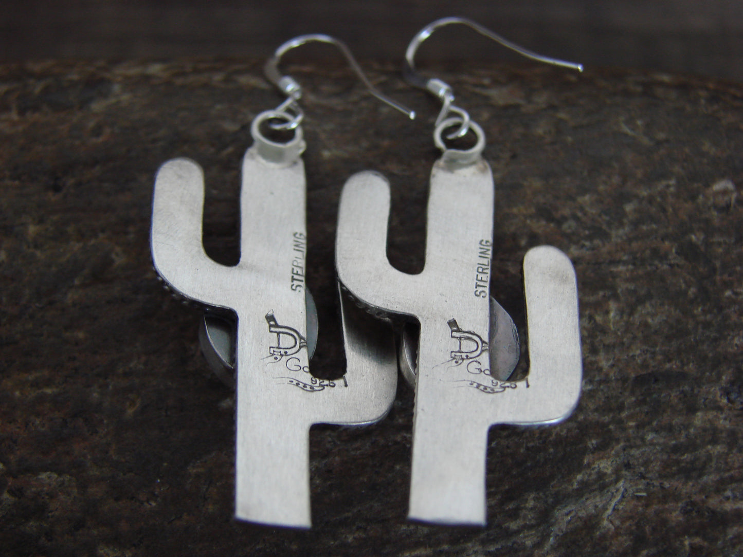 Native American Sterling Silver Turquoise Cactus Dangle Earrings - Chiquito