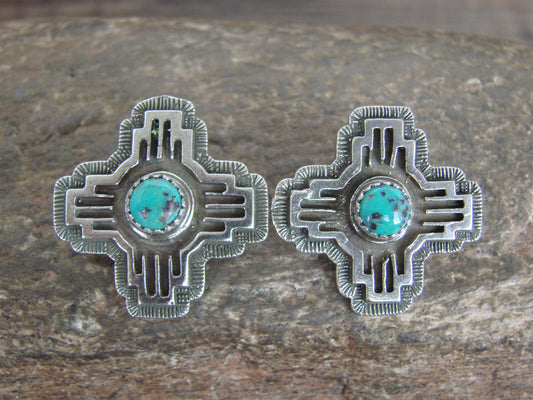 Native American Sterling Silver & Turquoise Zia Post Earrings - Yazzie