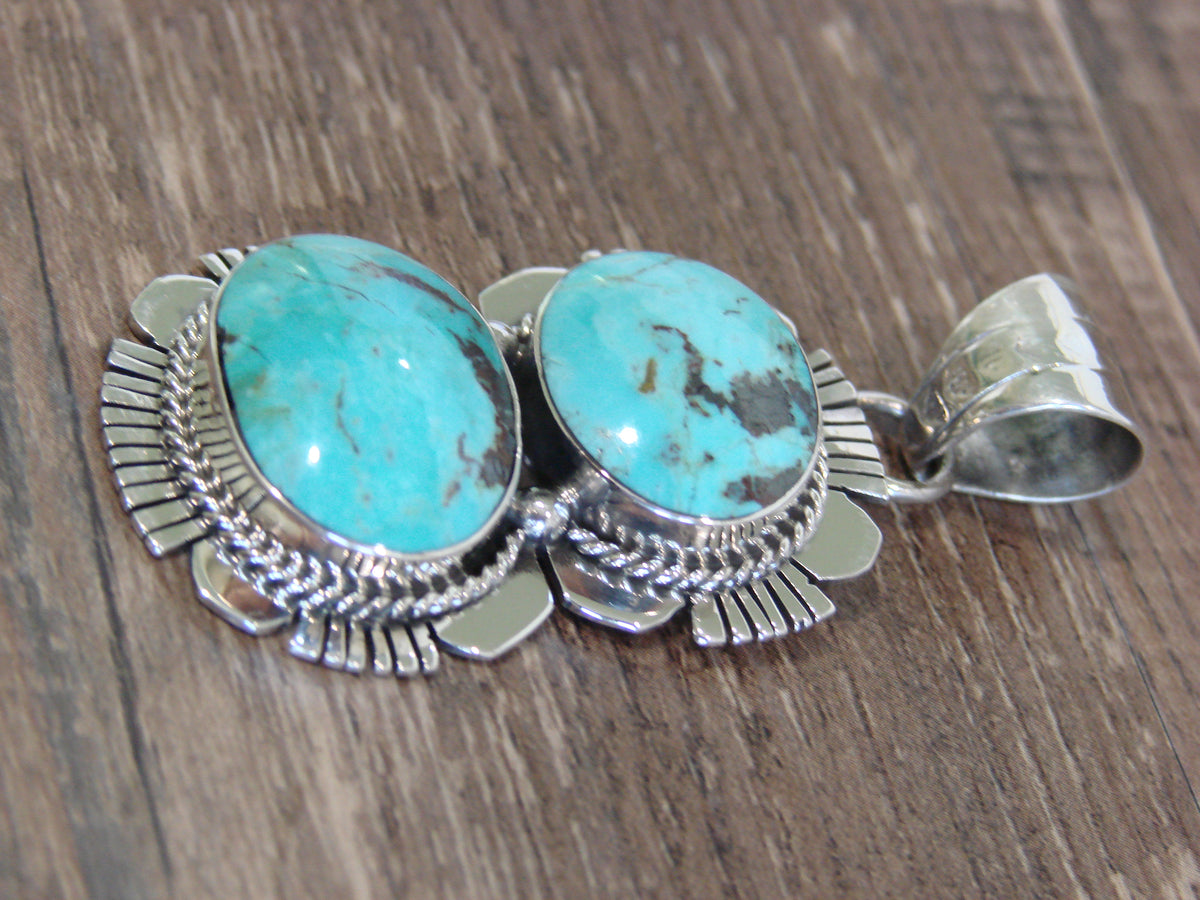 Native American Sterling Silver & Turquoise Pendant by Delgarito