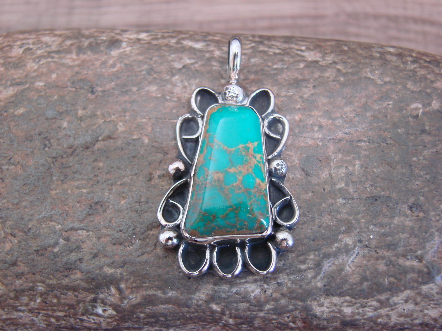 Native American Nickel Silver & Turquoise Howlite Pendant - Cleveland