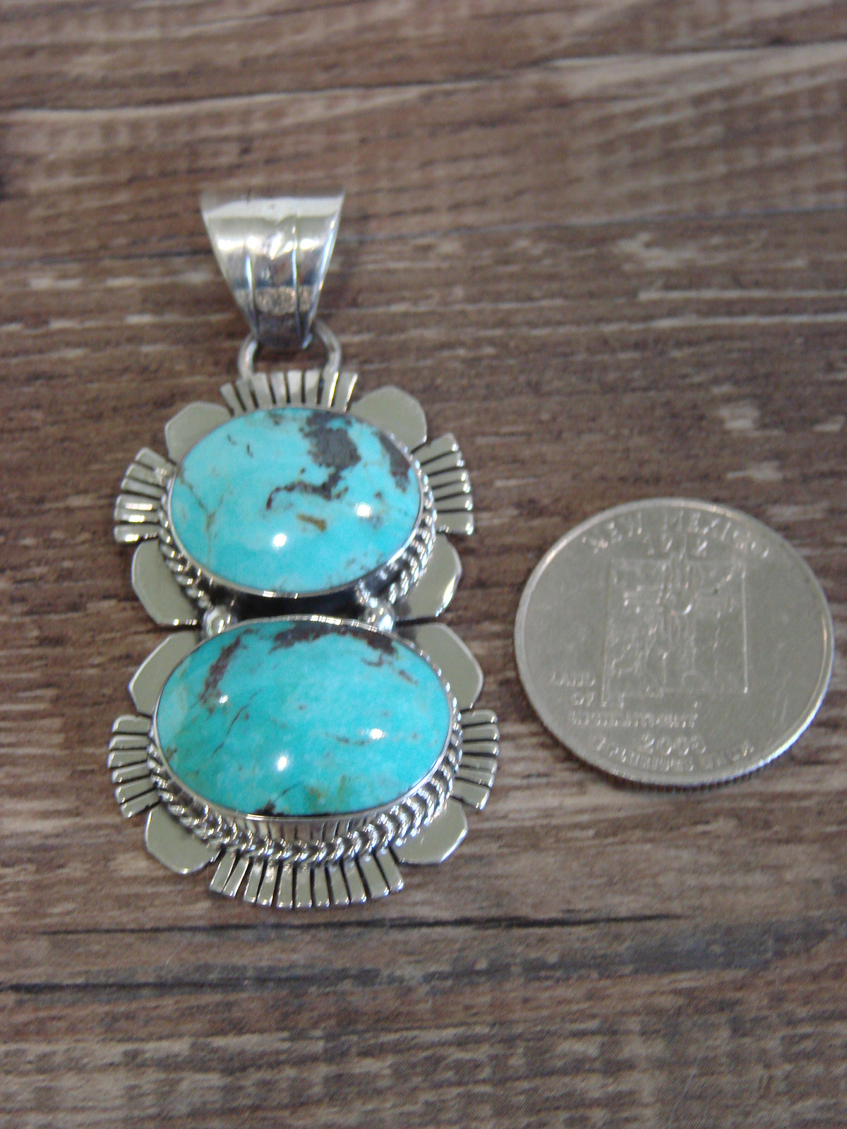Native American Sterling Silver & Turquoise Pendant by Delgarito