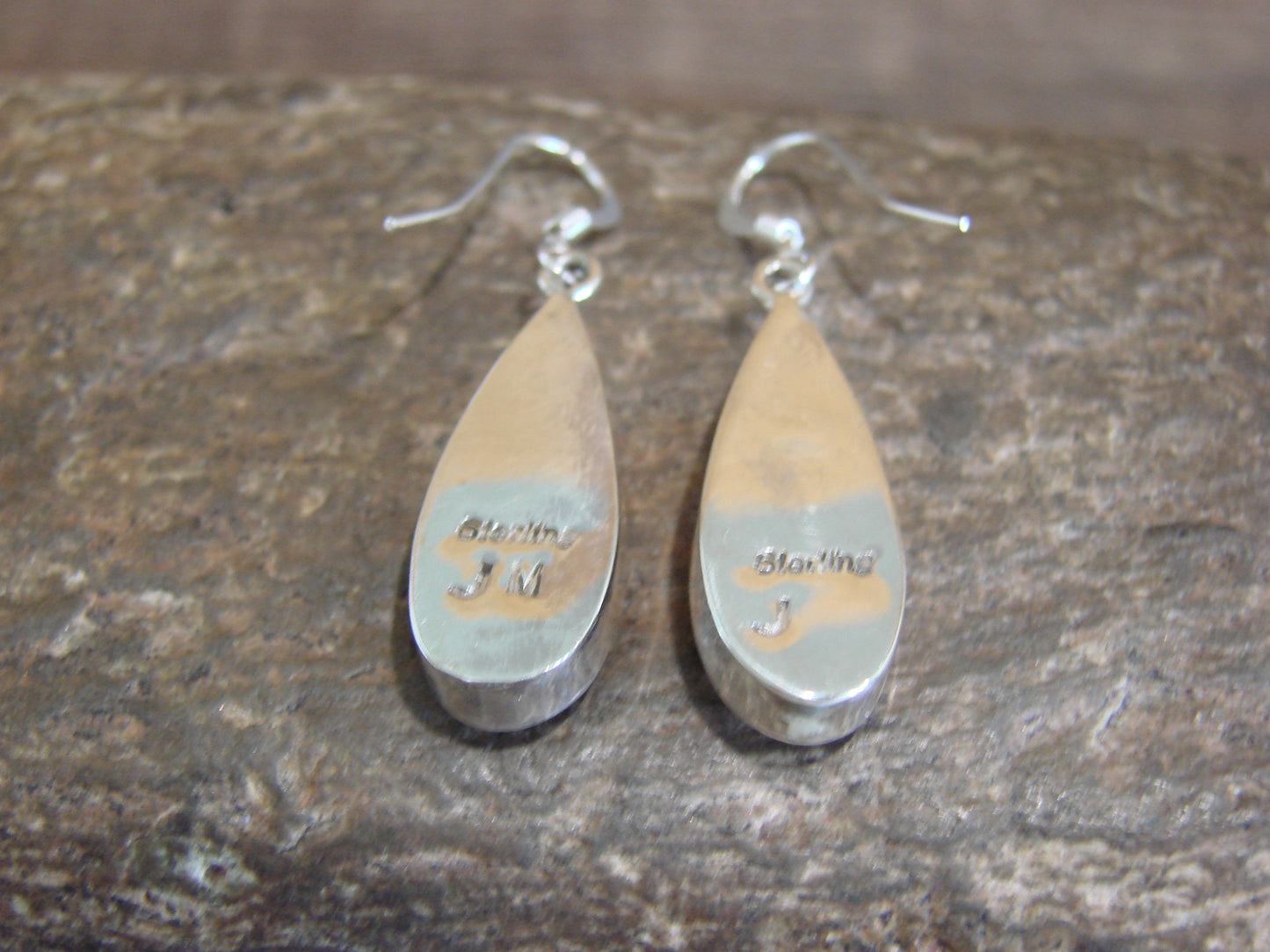Native American Sterling Silver Multi Stone Inlay Dangle Earrings by Manygoats