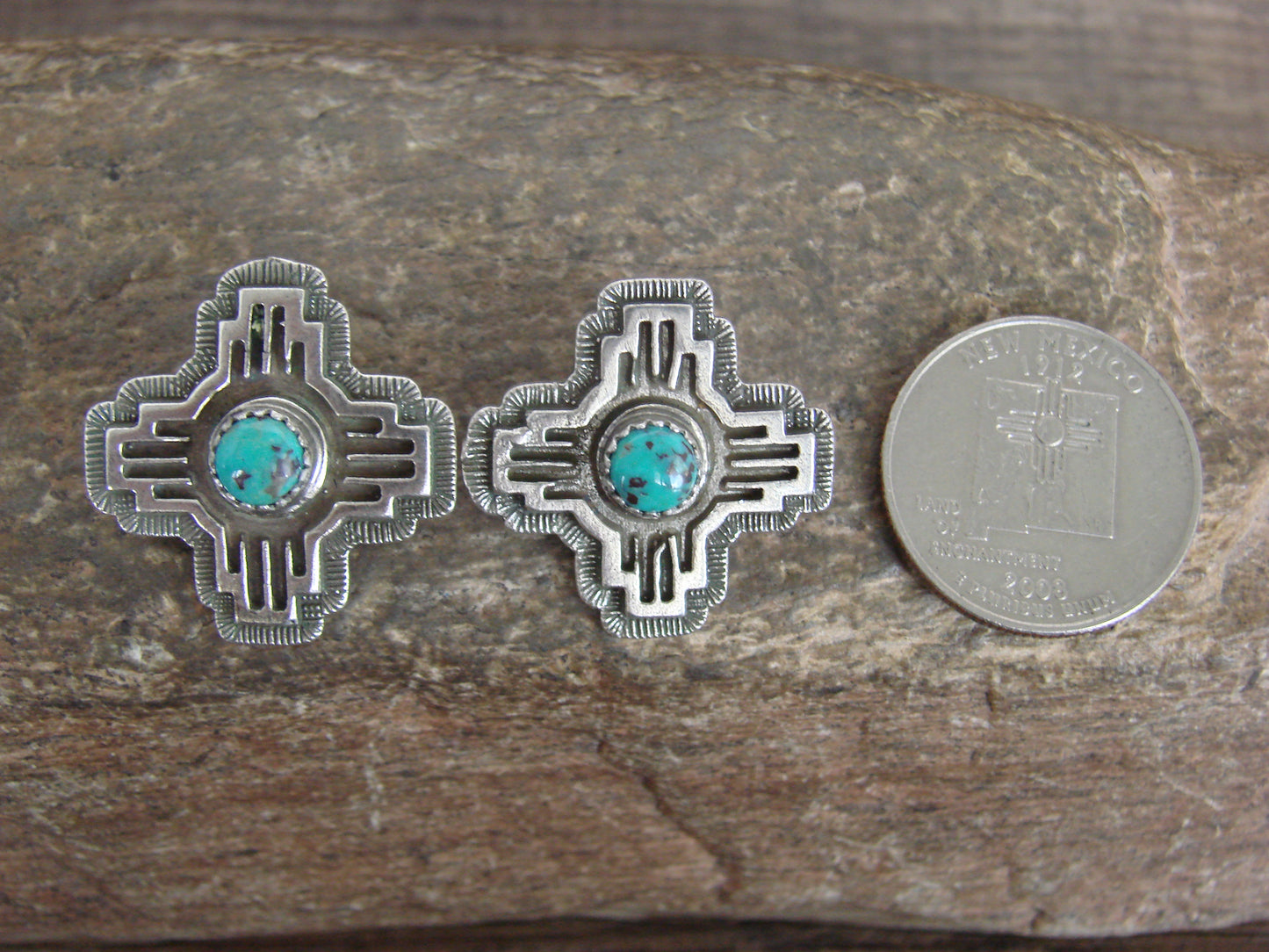 Native American Sterling Silver & Turquoise Zia Post Earrings - Yazzie