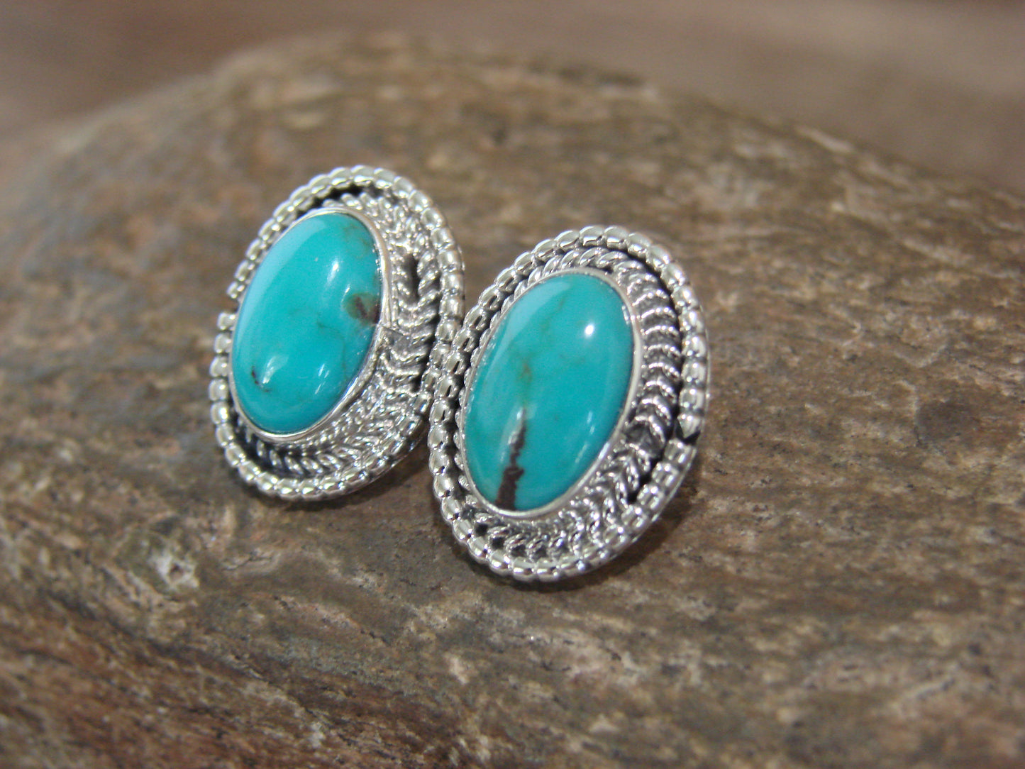 Native American Sterling Silver & Turquoise Post Earrings by Largo