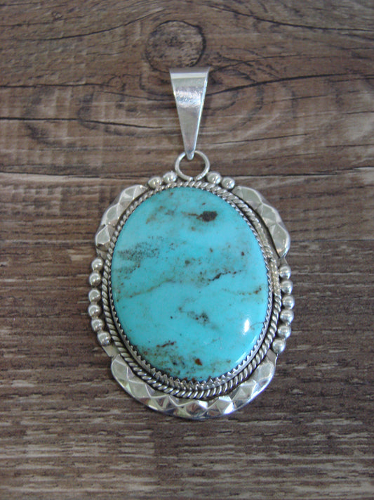 Native American Sterling Silver & Turquoise Pendant by Calavaza