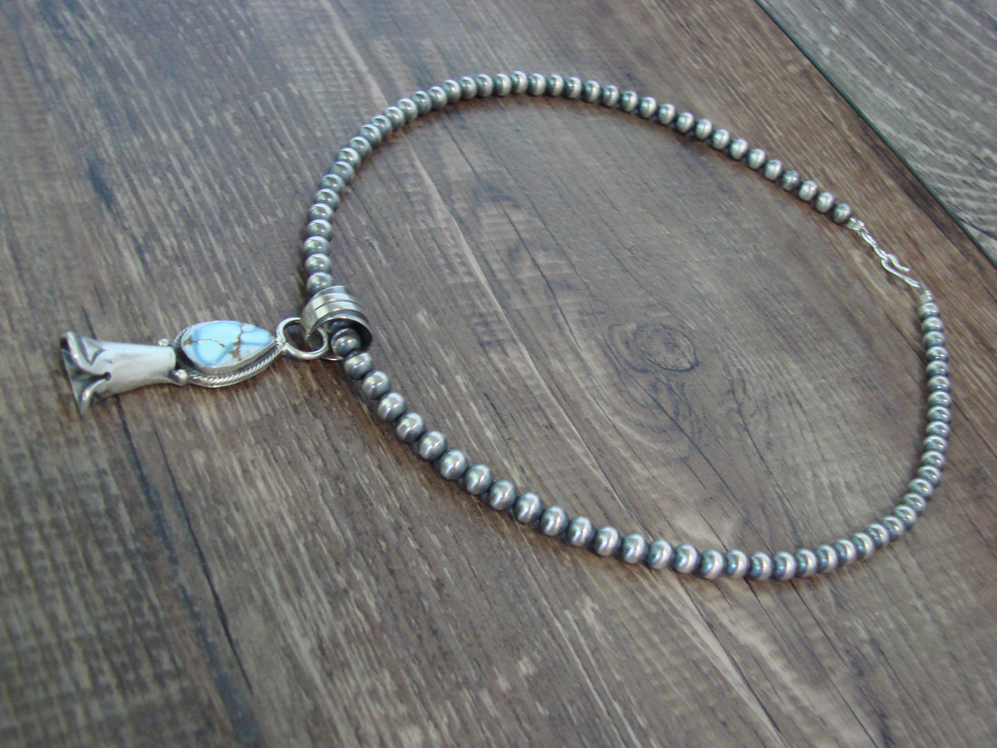 Native American 16" Sterling Silver Turquoise & Navajo Pearl Necklace by Betone