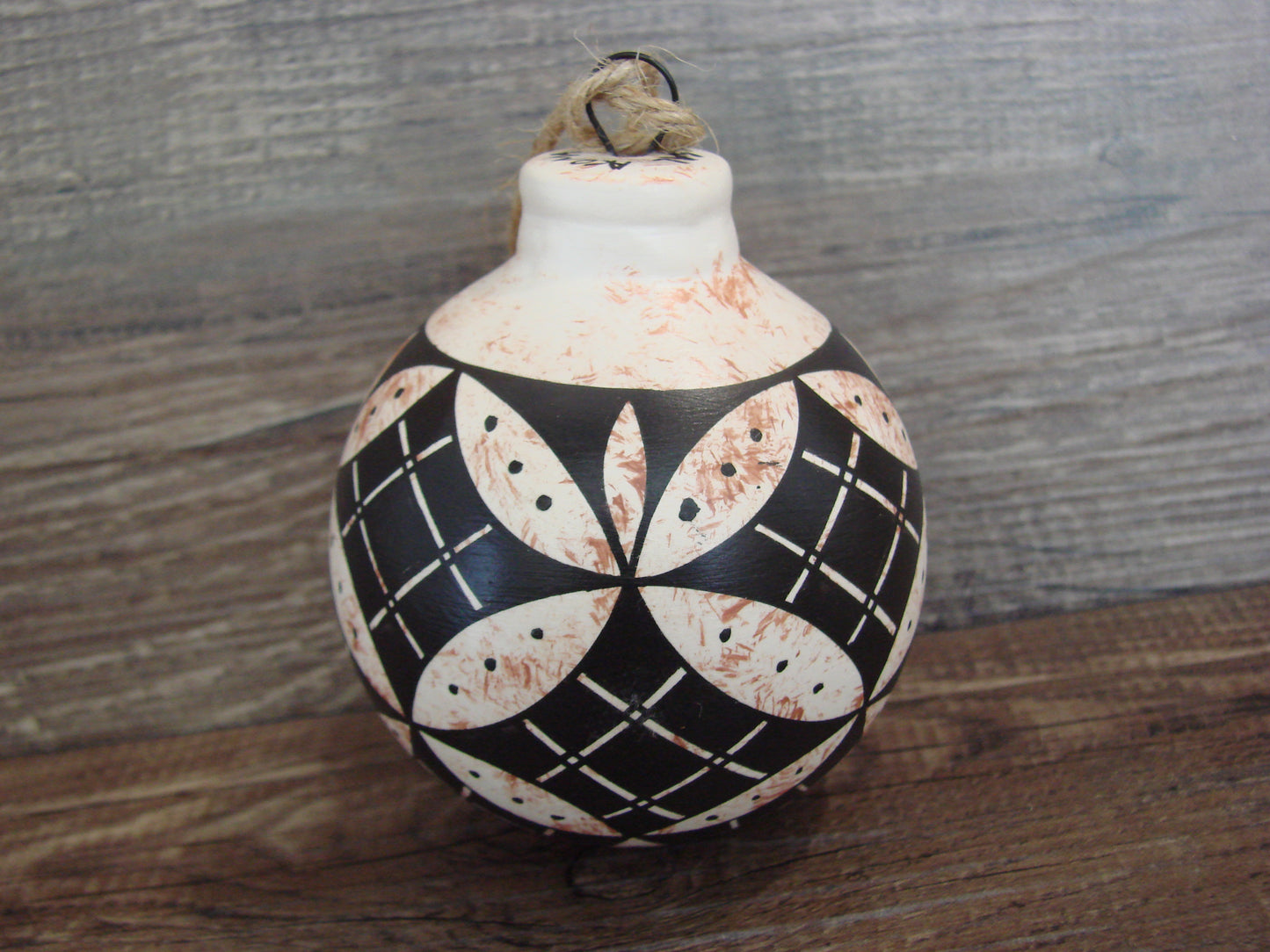 Native American Acoma Indian Hand Painted Fine Line Ornament by T. Sal
