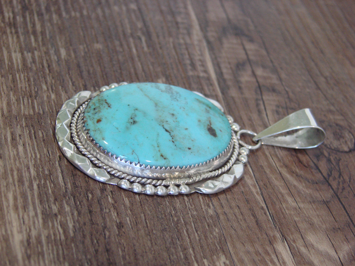 Native American Sterling Silver & Turquoise Pendant by Calavaza