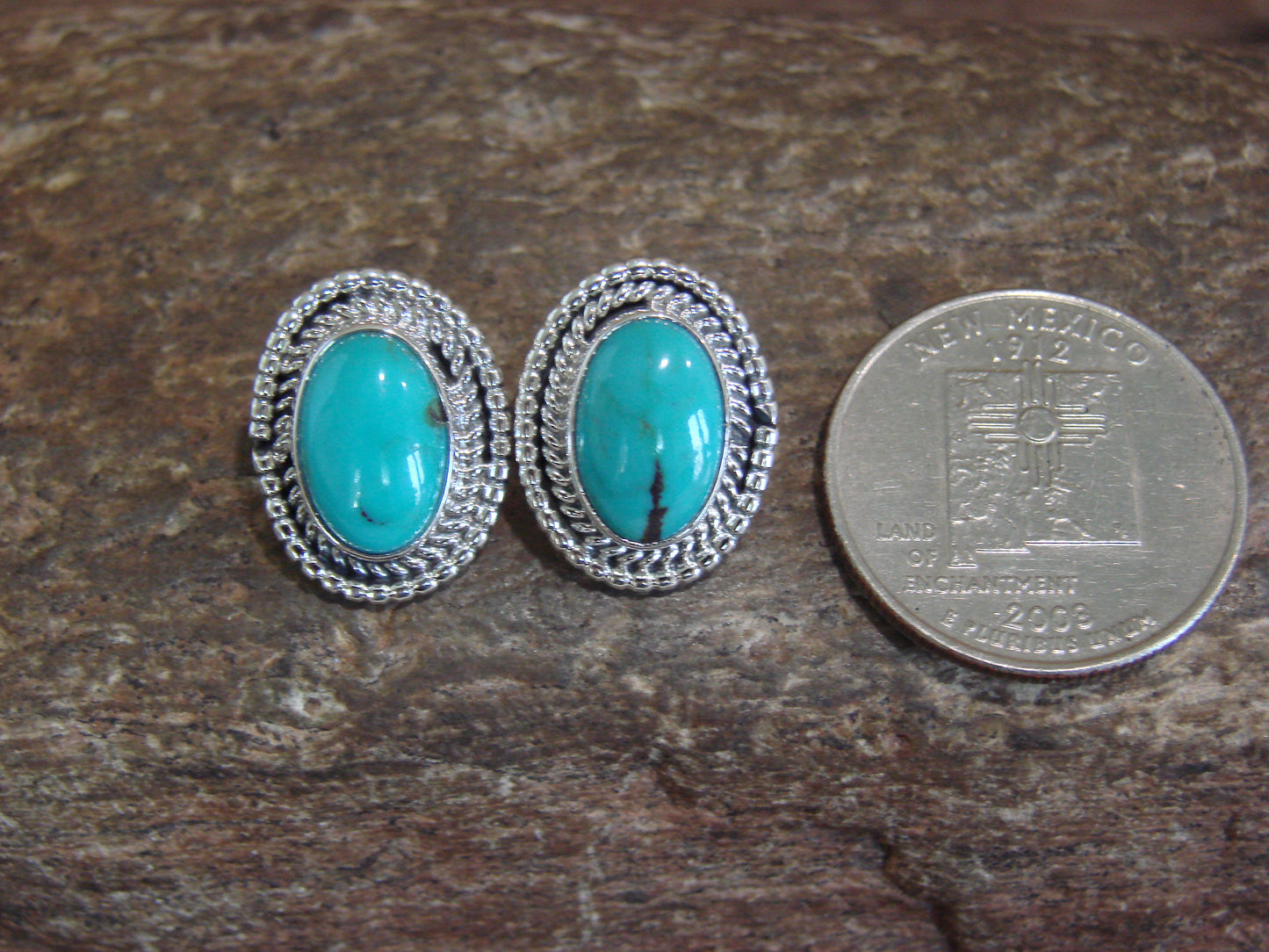 Native American Sterling Silver & Turquoise Post Earrings by Largo