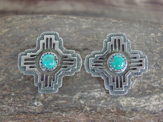 Native American Sterling Silver & Turquoise Zia Post Earrings - Yazzie