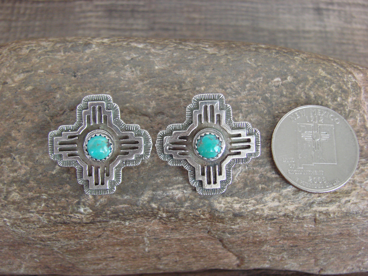 Native American Sterling Silver & Turquoise Zia Post Earrings - Yazzie
