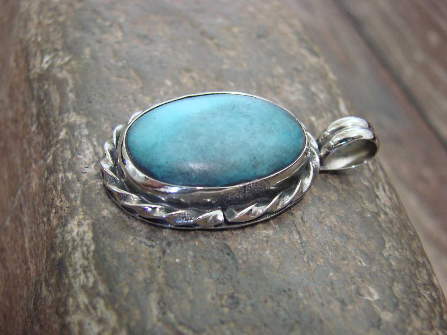 Native American Nickel Silver & Turquoise Howlite Pendant - Cleveland