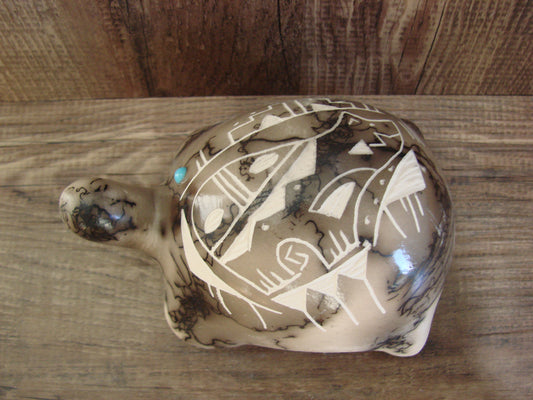 Native American Navajo Indian Pottery Horse Hair Turtle Sculpture by Vail