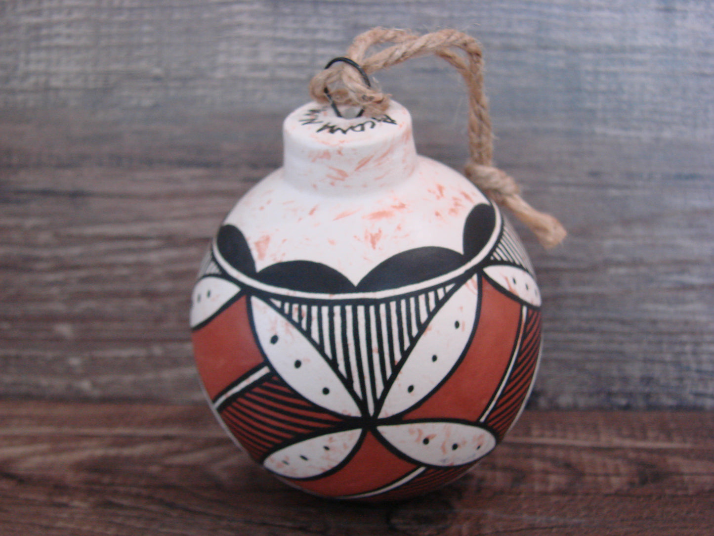 Native American Acoma Indian Hand Painted Fine Line Ornament by T. Sal