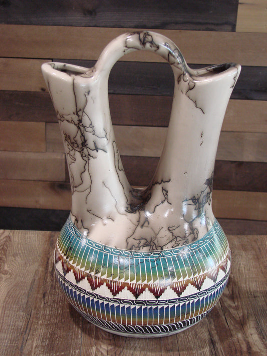 Large Native American Navajo Hand Etched Horse Hair Wedding Vase - Billy
