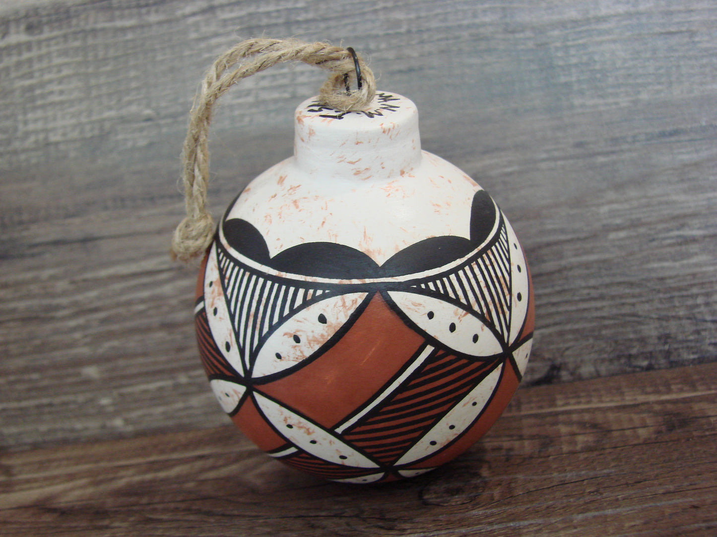 Native American Acoma Indian Hand Painted Fine Line Ornament by T. Sal