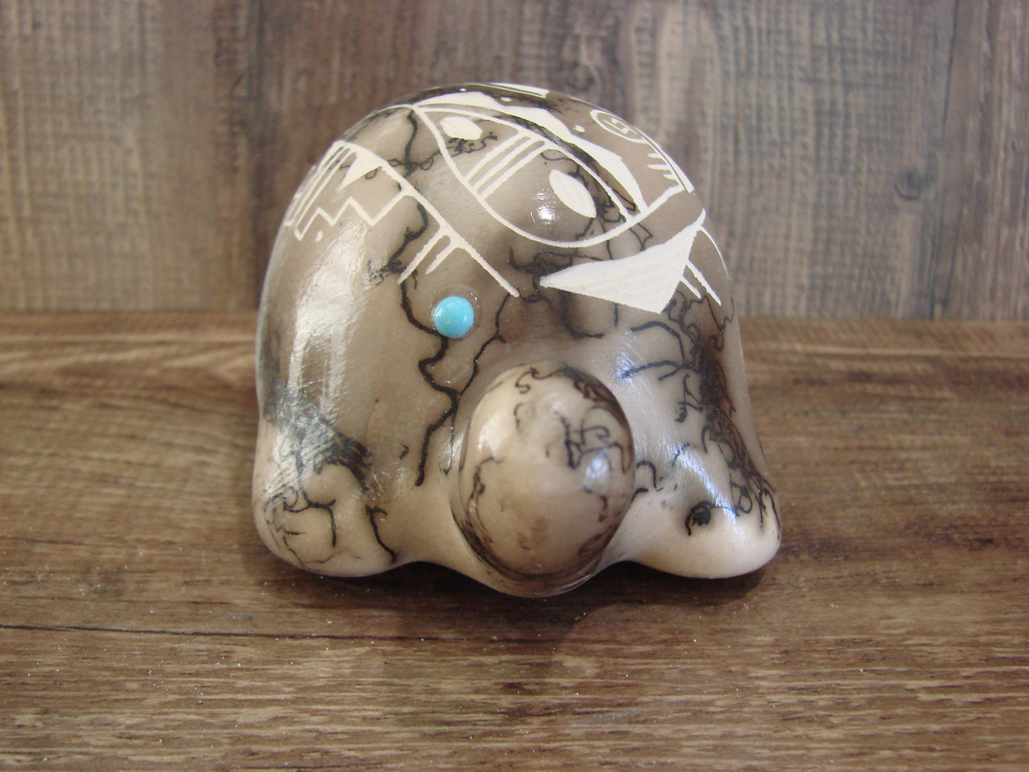 Native American Navajo Indian Pottery Horse Hair Turtle Sculpture by Vail