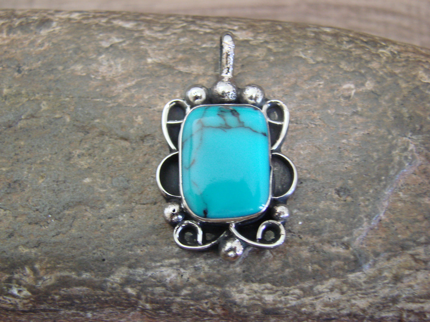 Native American Nickel Silver & Turquoise Howlite Pendant - Cleveland