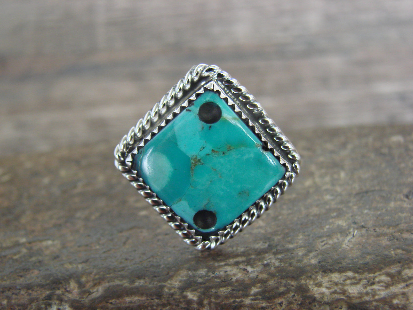 Native American Sterling Silver & Turquoise Dice Ring by Bahe- Size 9