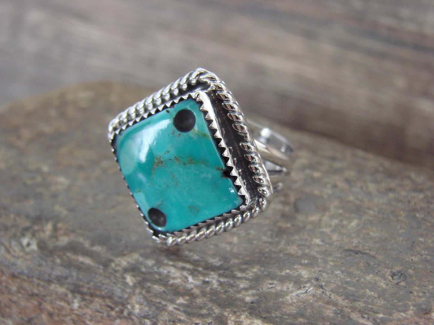 Native American Sterling Silver & Turquoise Dice Ring by Bahe- Size 9