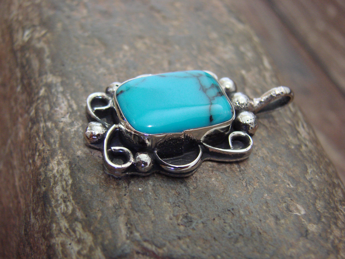 Native American Nickel Silver & Turquoise Howlite Pendant - Cleveland