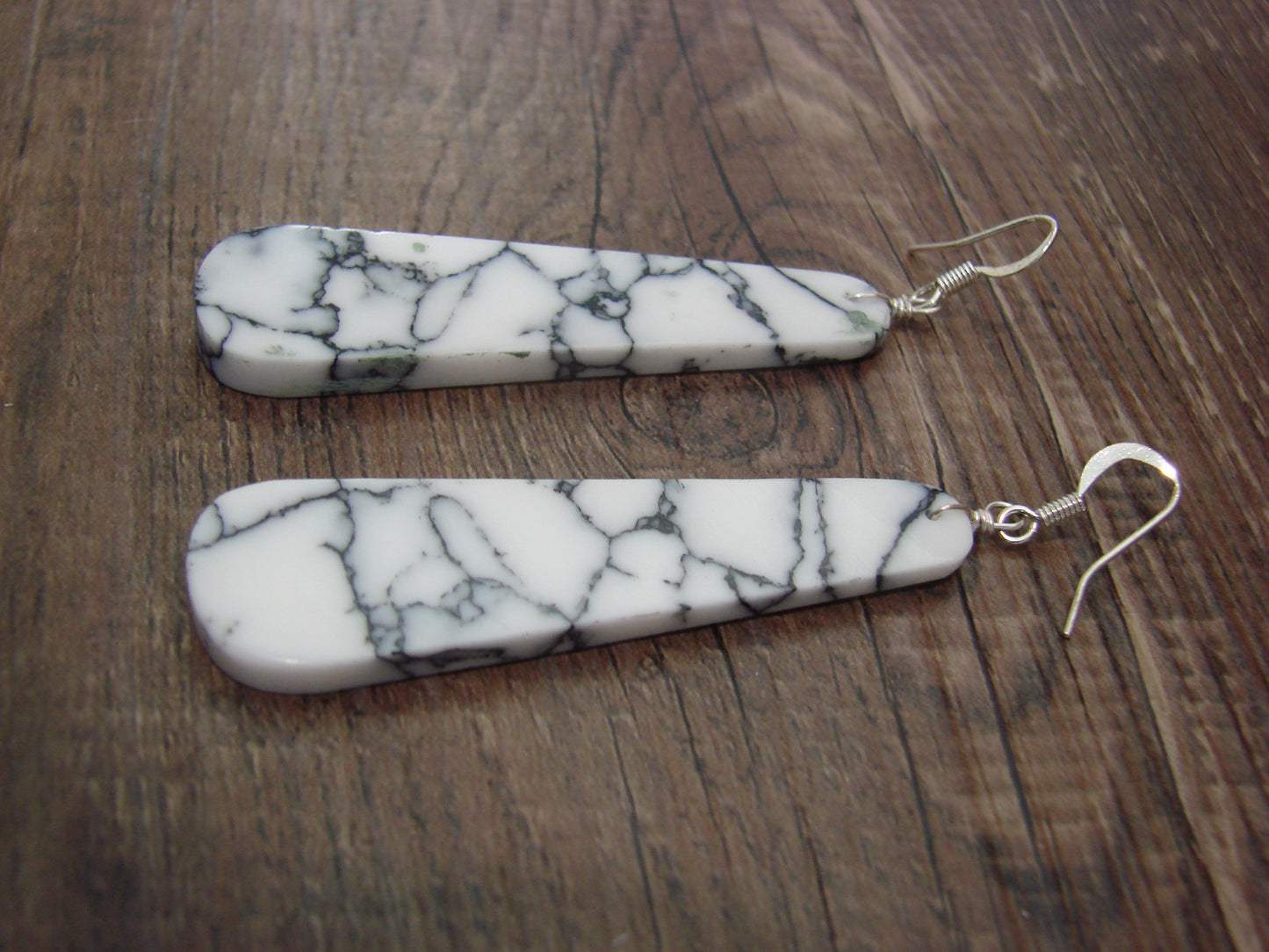 Native American Sterling Silver Howlite Slab Earrings - Garcia