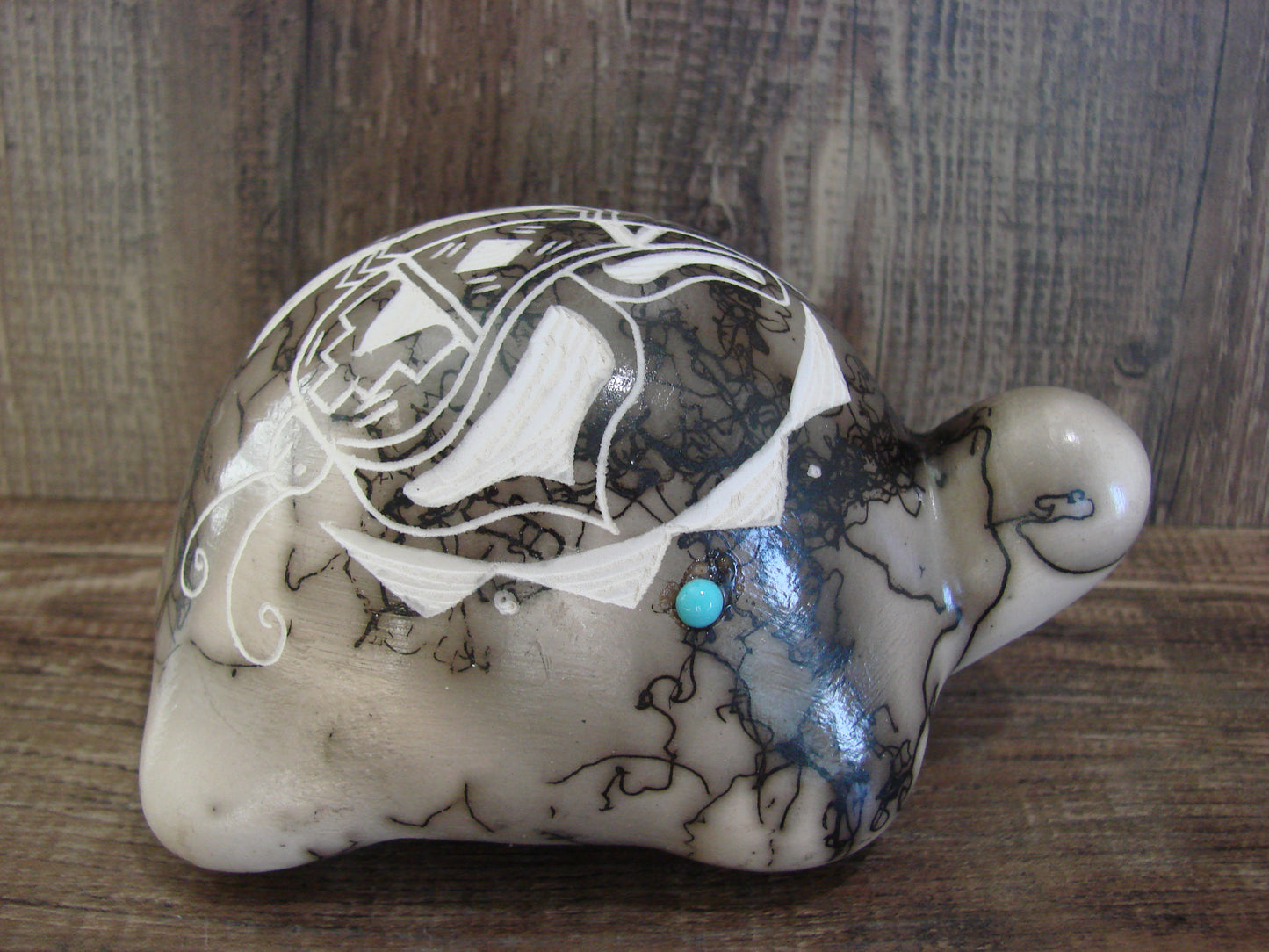 Native American Navajo Indian Pottery Horse Hair Turtle Sculpture by Vail