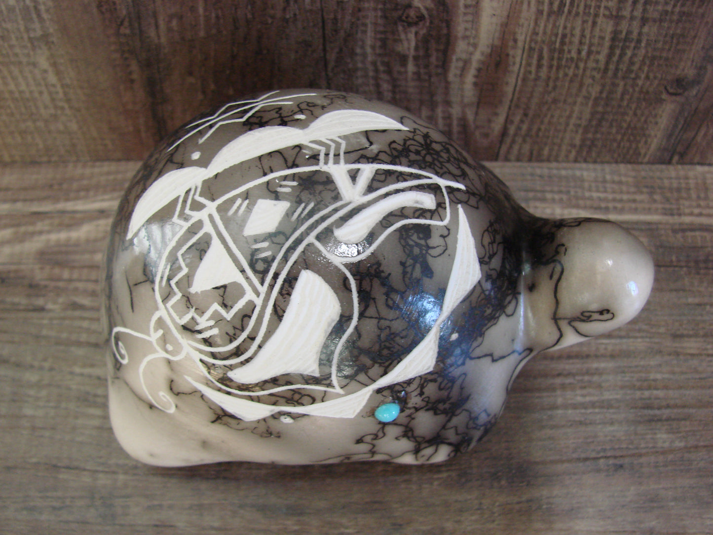 Native American Navajo Indian Pottery Horse Hair Turtle Sculpture by Vail