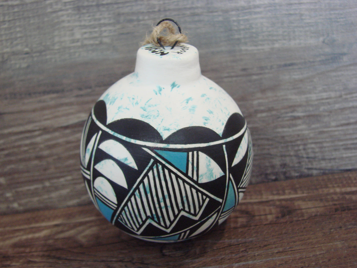 Native American Acoma Indian Hand Painted Fine Line Ornament by T. Sal