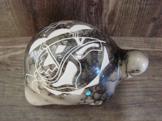 Native American Navajo Indian Pottery Horse Hair Turtle Sculpture by Vail