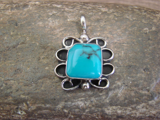 Native American Nickel Silver & Turquoise Howlite Pendant - Cleveland