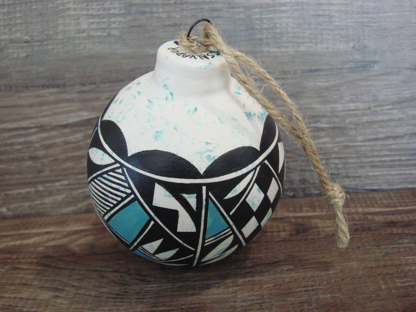 Native American Acoma Indian Hand Painted Fine Line Ornament by T. Sal
