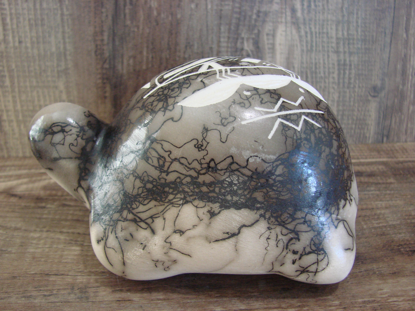 Native American Navajo Indian Pottery Horse Hair Turtle Sculpture by Vail