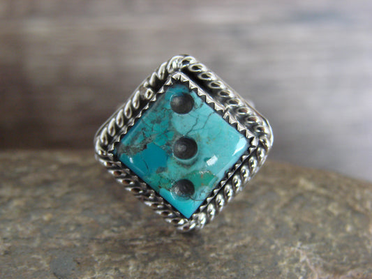 Native American Sterling Silver & Turquoise Dice Ring by Bahe- Size 4.5