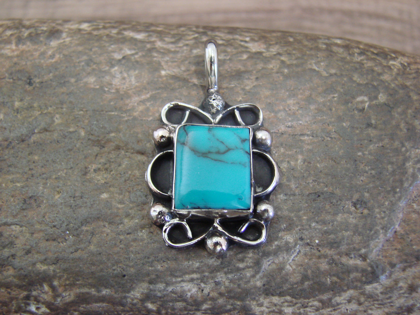 Native American Nickel Silver & Turquoise Howlite Pendant - Cleveland