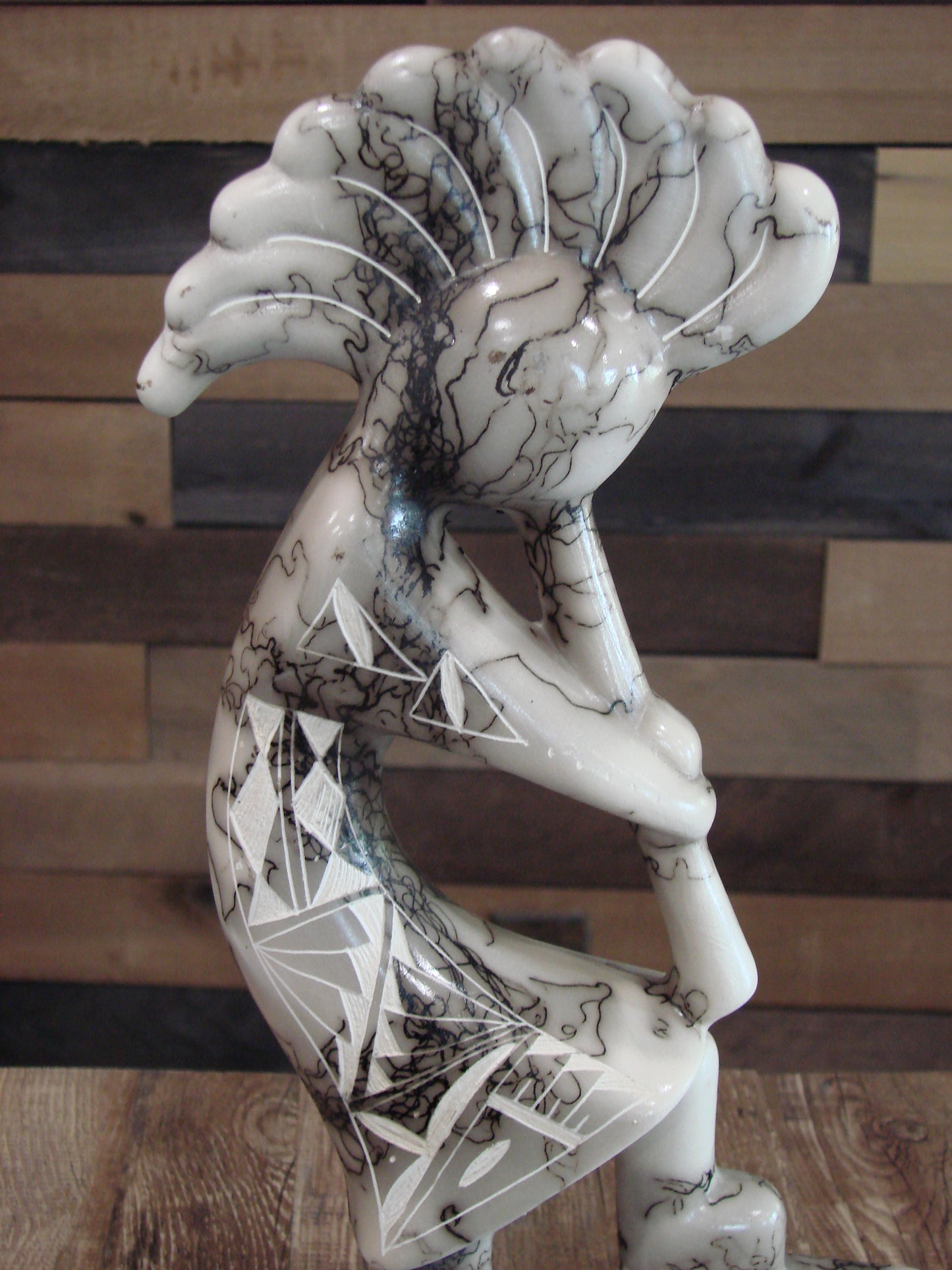 Native American Pottery Horse Hair Kokopelli Sculpture by Vail