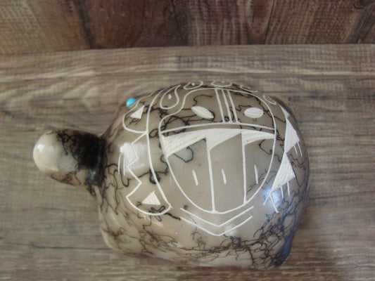 Native American Navajo Indian Pottery Horse Hair Turtle Sculpture by Vail
