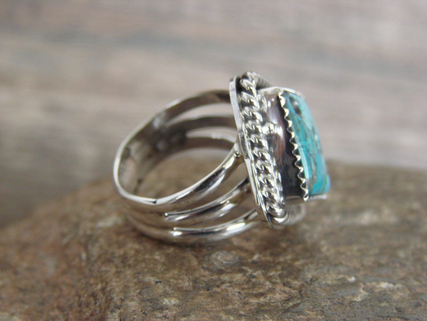 Native American Sterling Silver & Turquoise Dice Ring by Bahe- Size 4.5