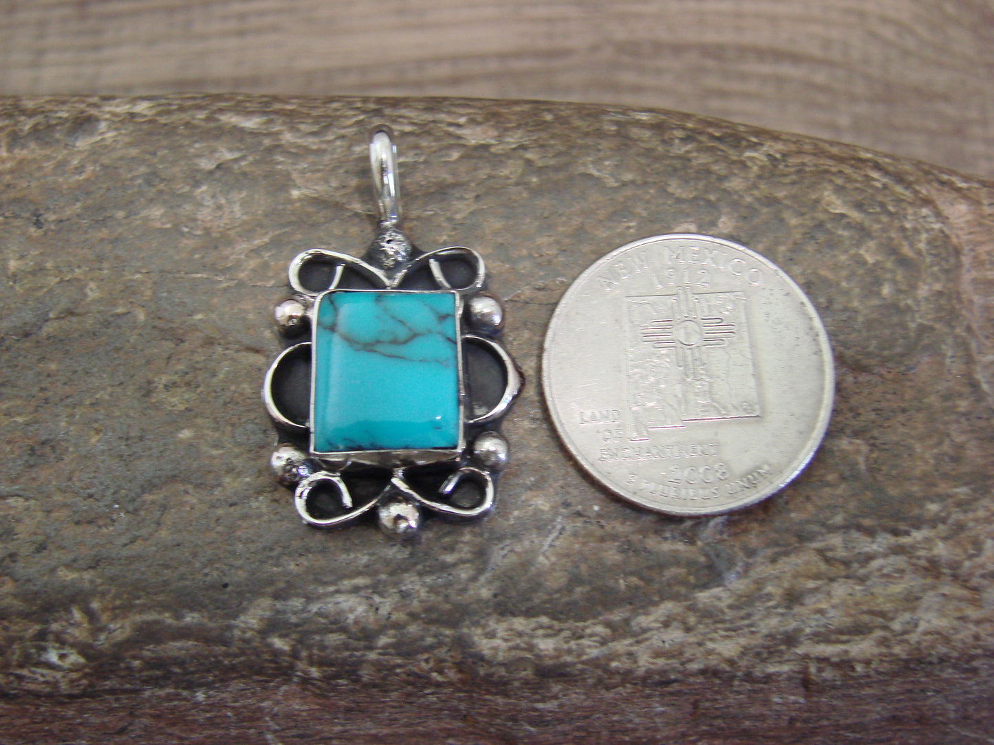 Native American Nickel Silver & Turquoise Howlite Pendant - Cleveland