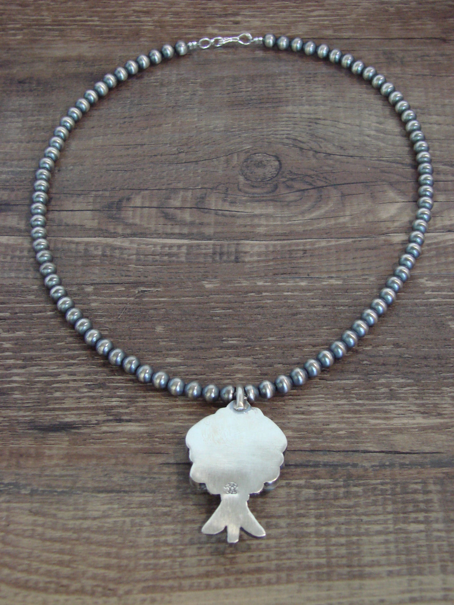 Native American 16" Sterling Silver Cluster Turquoise & Navajo Pearl Necklace by Platero
