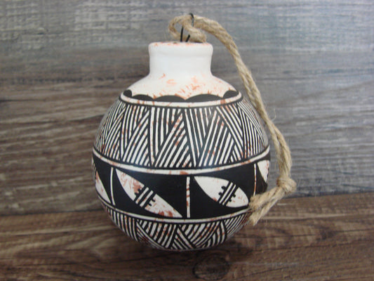 Native American Acoma Indian Hand Painted Fine Line Ornament by T. Sal