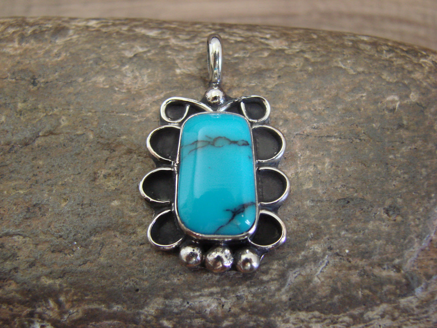Native American Nickel Silver & Turquoise Howlite Pendant - Cleveland