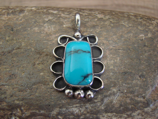 Native American Nickel Silver & Turquoise Howlite Pendant - Cleveland